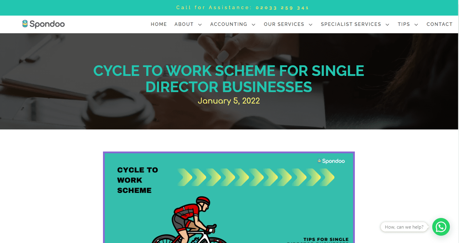 Website for accountancy firm with a blog post about the cycle to work scheme